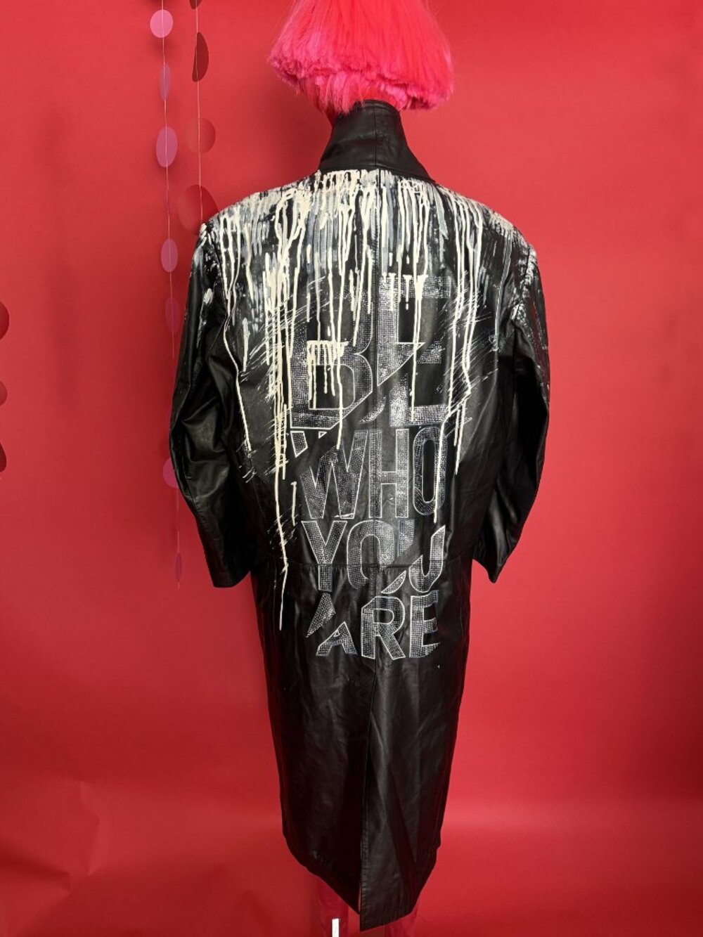 Upcycled Leather Statement Coat – Vintage 80s/90s Black Trench